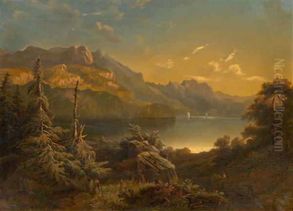 Lake Brienz, Viewed From Bodeli Near Bonigen Oil Painting by Alexandre Calame