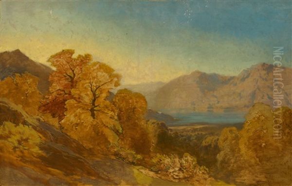 Paysage Avec Arbres Et Lac (inacheve) Oil Painting by Alexandre Calame