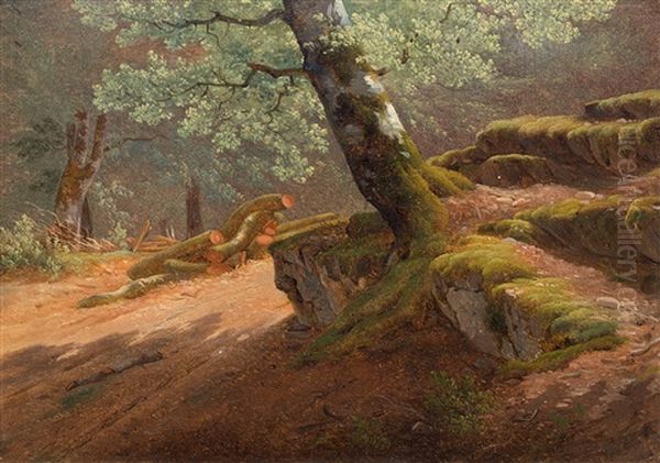 Arbres Et Rochers Oil Painting by Alexandre Calame