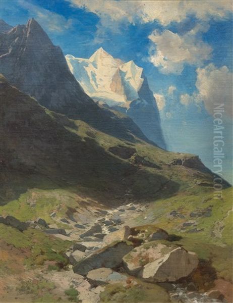 Wetterhorn Oil Painting by Alexandre Calame