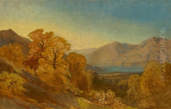 Paysage Avec Arbres Et Lac (inacheve) Oil Painting by Alexandre Calame