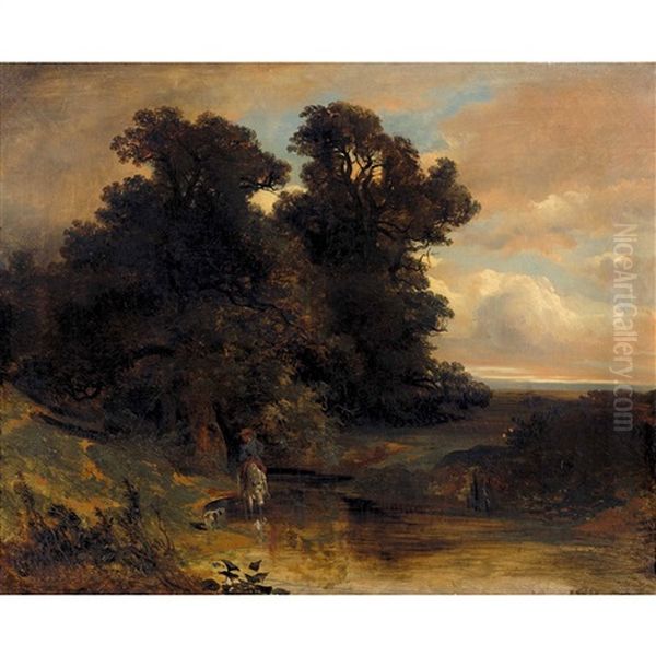 Bachlandschaft Mit Reiter Oil Painting by Alexandre Calame