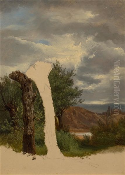 Arbres, Montagne Et Eau Oil Painting by Alexandre Calame