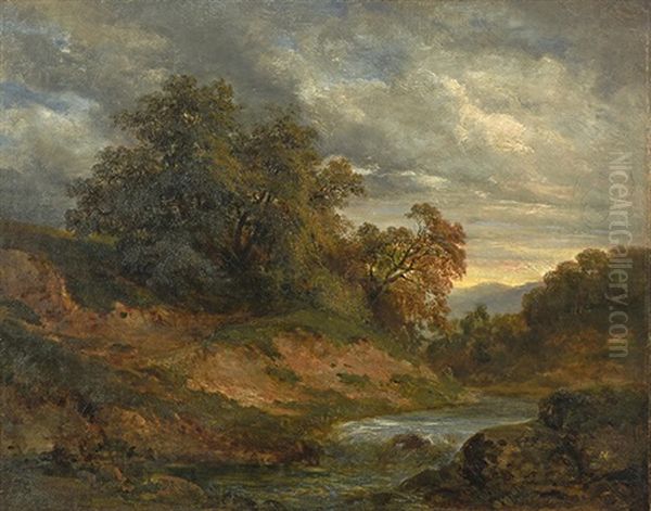 Arbres Au Bord D'une Riviere Oil Painting by Alexandre Calame