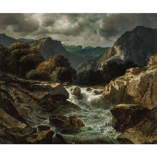 Torrent De Montage Oil Painting by Alexandre Calame