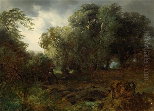 Arbres Par Temps D'orage Oil Painting by Alexandre Calame