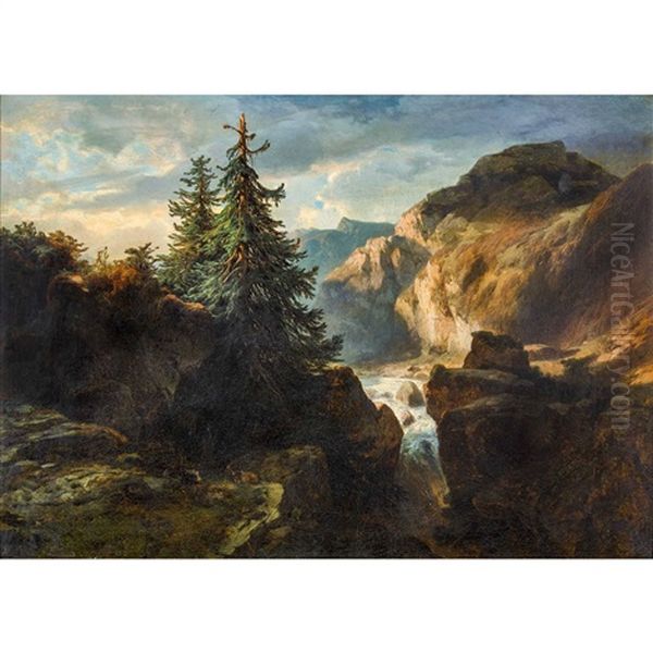 Paysage De Montagne Oil Painting by Alexandre Calame