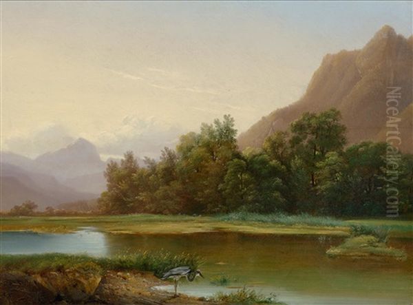 Vue Prise Au Bouveret (view Of Le Bouveret) Oil Painting by Alexandre Calame