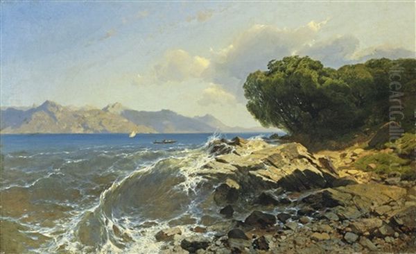 Lac Suisse. Marine Oil Painting by Alexandre Calame