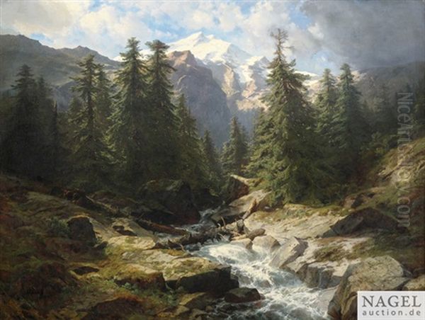 Partie Aus Dem Berner Oberland Oil Painting by Alexandre Calame