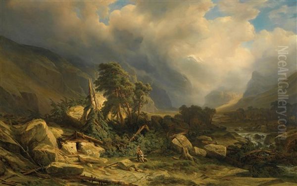 L'eboulement (nach Dem Sturm) Oil Painting by Alexandre Calame