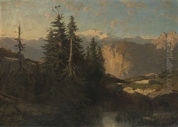 Laghetto Di Montagna Oil Painting by Alexandre Calame