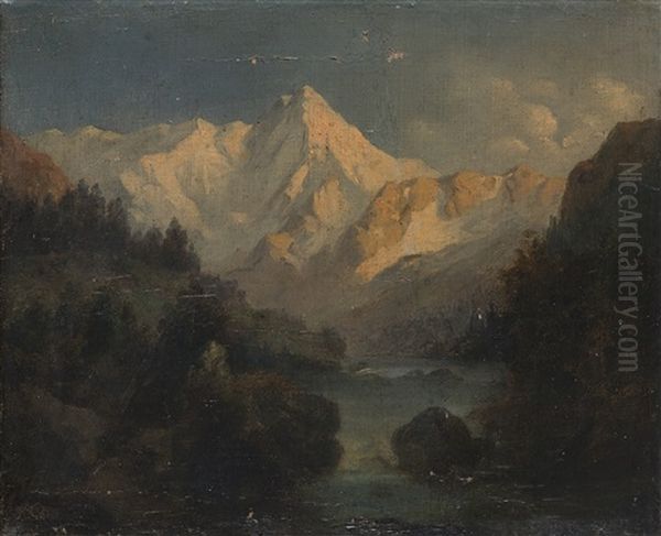 Scorcio Delle Alpi Bernesi Oil Painting by Alexandre Calame