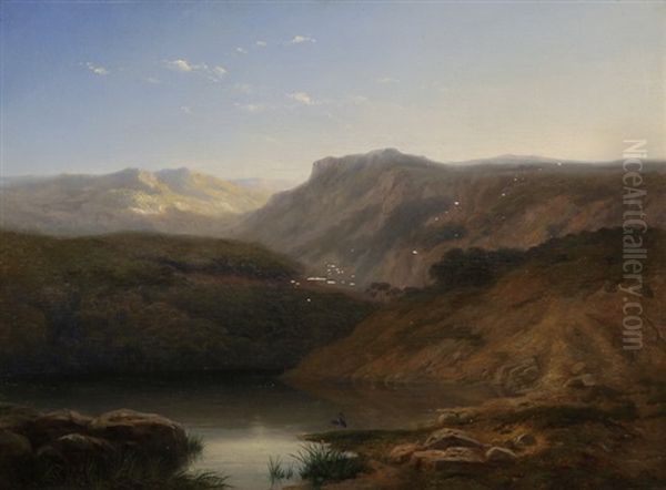 Bergsee Mit Reihern Oil Painting by Alexandre Calame