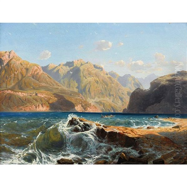 Lac Suisse. Vagues Oil Painting by Alexandre Calame