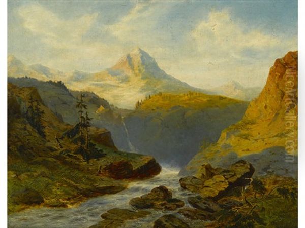 A River In The Alps Oil Painting by Alexandre Calame