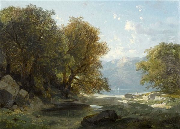 Paysage Au Bord D'un Lac Oil Painting by Alexandre Calame