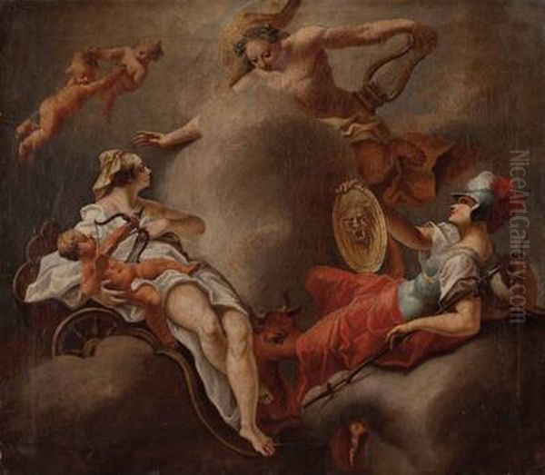 Apollerscheint Den Gottinnen Hera Mit Eros Und Athena Oil Painting by Martino Hohenberg Altomonte