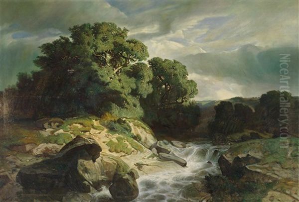 Landschaft Mit Reisendem Gebirgsbach Oil Painting by Alexandre Calame