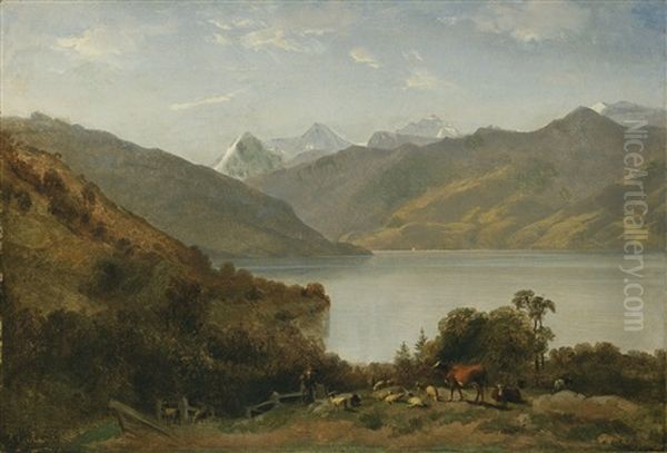 Vlac De Thoune Oil Painting by Alexandre Calame