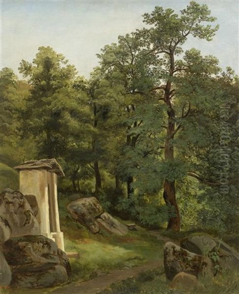 Waldlichtung Mit Kleiner Kapelle (collab. W/studio) Oil Painting by Alexandre Calame