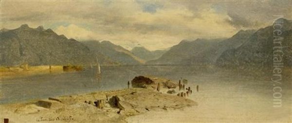 Le Village De La Tour Sur Le Lac De Geneve Oil Painting by Alexandre Calame