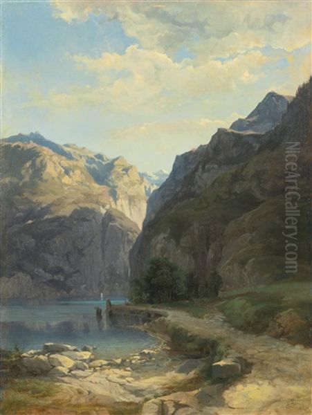 L'axenstrasse (lac Des Quatre-cantons) Oil Painting by Alexandre Calame