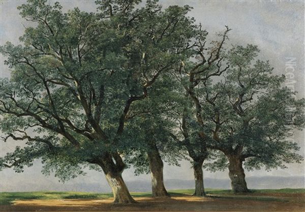 Quatre Grands Arbres Oil Painting by Alexandre Calame