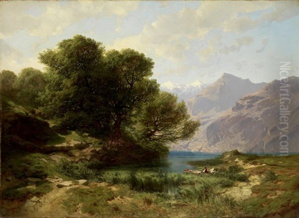 Lac Des Quatre-cantons (vierwaldstattersee) Oil Painting by Alexandre Calame