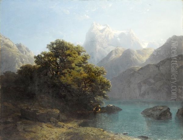 Urnersee Mit Gitschen (uri Rotstock) Oil Painting by Alexandre Calame