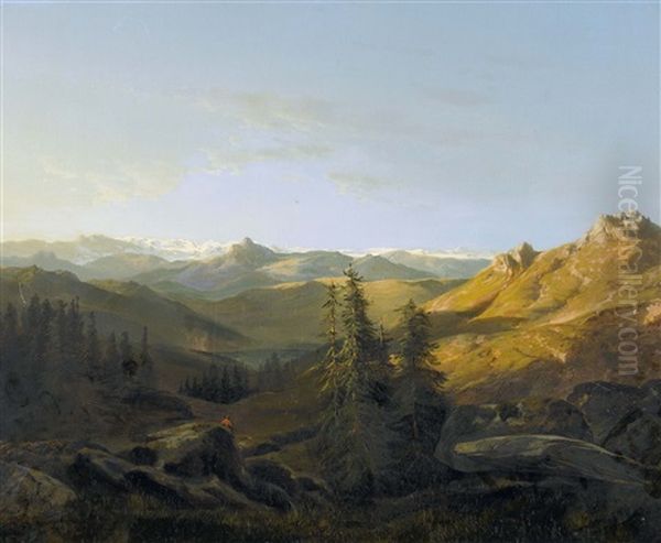 Effet De Soleil Sur Les Hautes Alpes Du Valais Oil Painting by Alexandre Calame