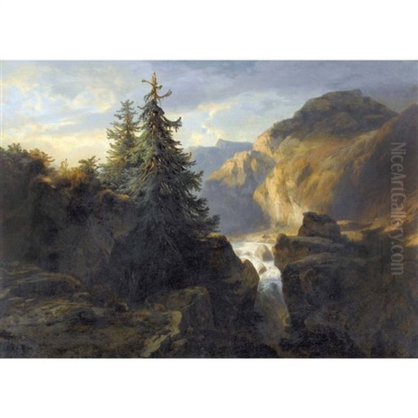 Paysage De Montagne Oil Painting by Alexandre Calame