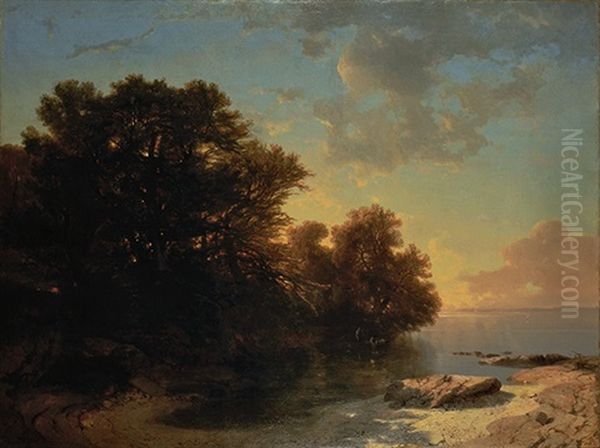 Lac De Geneve, Pris De La Cote De Savoie Oil Painting by Alexandre Calame