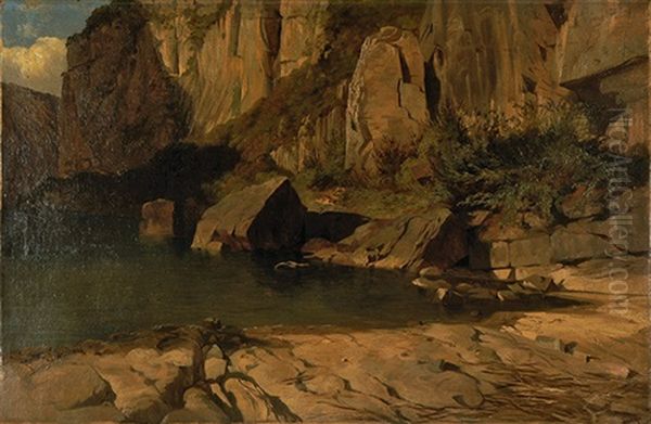 Falaises Et Rochers Au Bord D'un Lac Oil Painting by Alexandre Calame