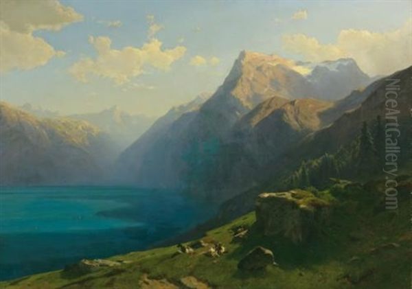 Vue Du Lac Des Quatre-cantons, Prise Du Seelisberg (view Of Lake Lucerne From Seelisberg) Oil Painting by Alexandre Calame