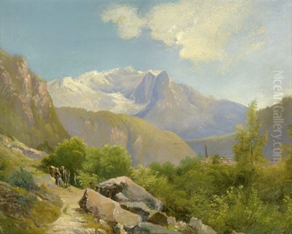 Blick Auf Ein Sonnenbeschienenes Alpental Oil Painting by Alexandre Calame