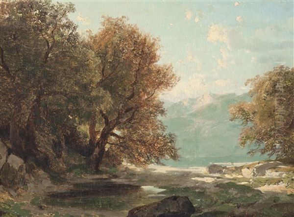 Paysage Au Bord Du Lac Oil Painting by Alexandre Calame