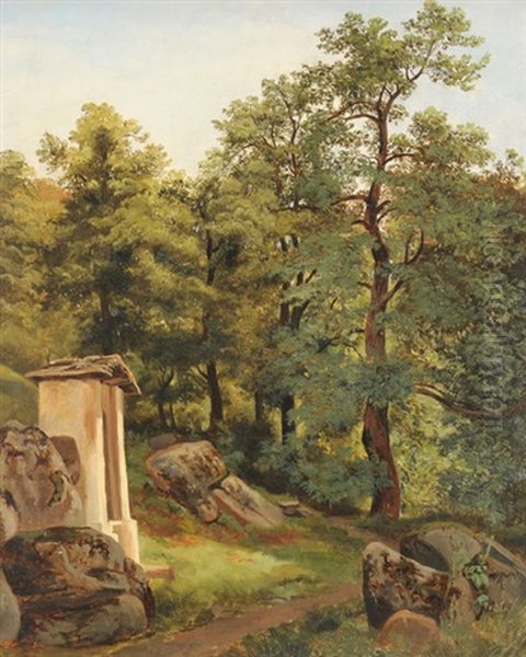 Petite Chapelle En Bordure Dun Chemin (collab. W/studio) Oil Painting by Alexandre Calame