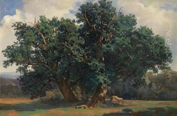 Paysage Aux Chenes (landscape With Oak Trees) Oil Painting by Alexandre Calame