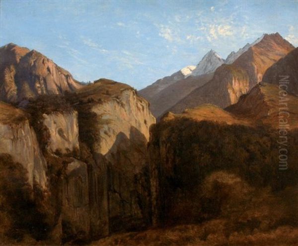 Le Ritzlihorn Vallee D'urbach Oil Painting by Alexandre Calame