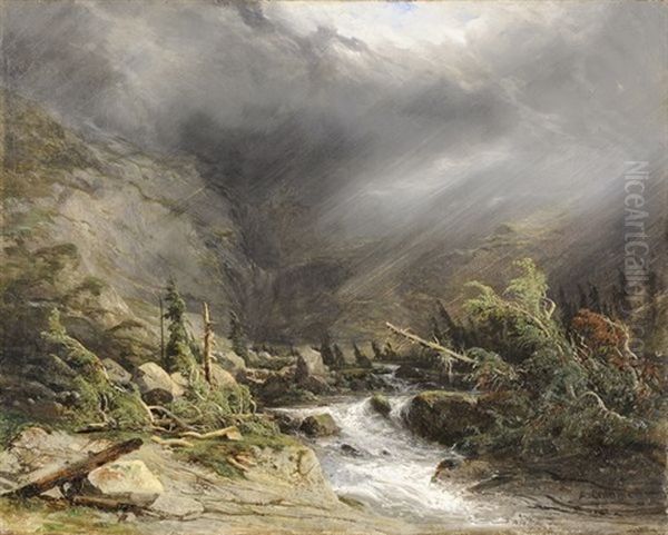 La Route Du Grimsel (+ Paysage Des Hautes Alpes; 2 Works) Oil Painting by Alexandre Calame