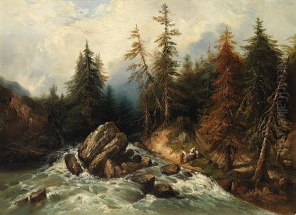 Picknick Am Wildbach Oil Painting by Alexandre Calame