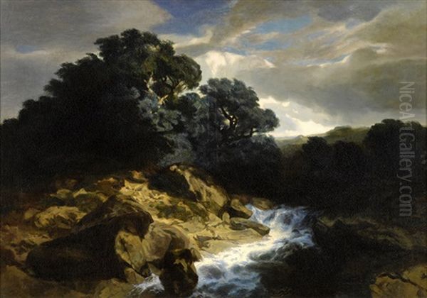 Bewaldete Landschaft Mit Sturzbach (chenes Torrent) Oil Painting by Alexandre Calame