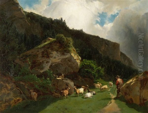 Ziegenhirte Bei Der Rast Oil Painting by Alexandre Calame