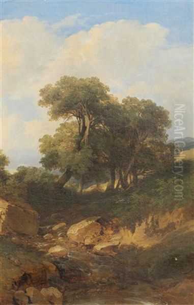 Landschaft Mit Bach Und Baumen Oil Painting by Alexandre Calame