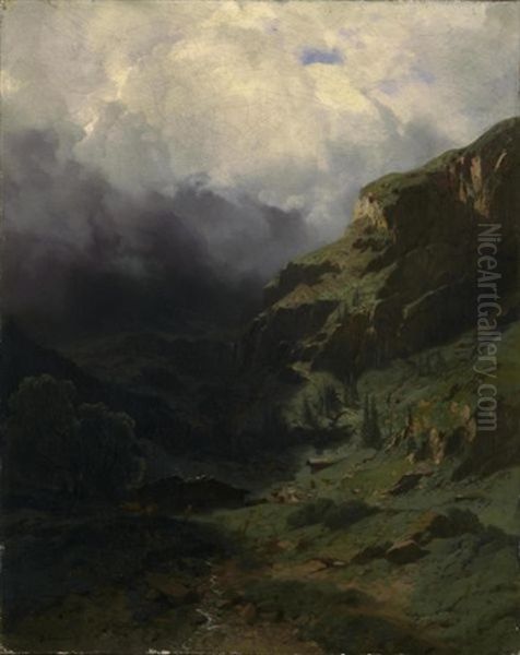 Valle De Montagne (mountain Valley) Oil Painting by Alexandre Calame