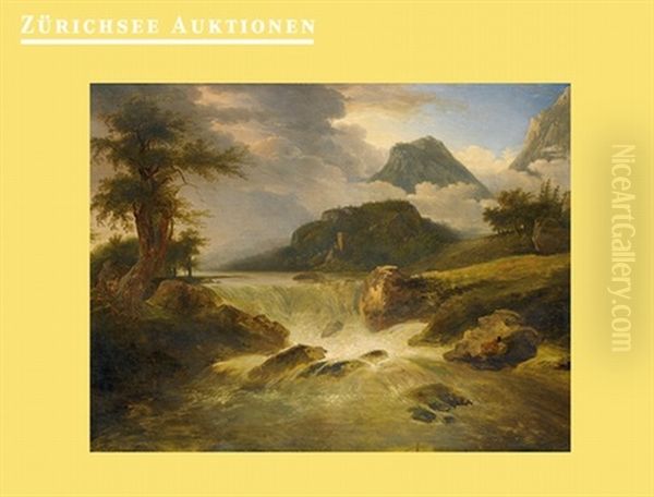 Bewaldete Flusslandschaft Oil Painting by Alexandre Calame