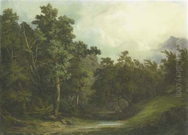 Interieur De Foret Avec Deux Cerfs Oil Painting by Alexandre Calame