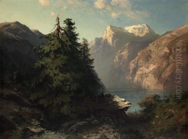 Lac Des Quatre-cantons Pres De Brunnen Oil Painting by Alexandre Calame