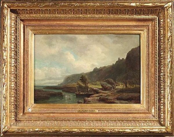 Kustenlandschaft - Am Ufer Trocknen Fischer Ihre Netze Oil Painting by Alexandre Calame